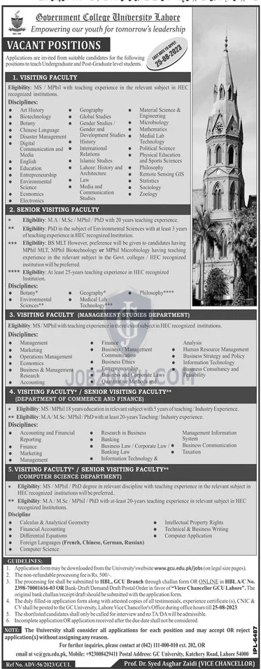 GC University Lahore Latest Jobs 2024 Jobs Advertisement Pakistan