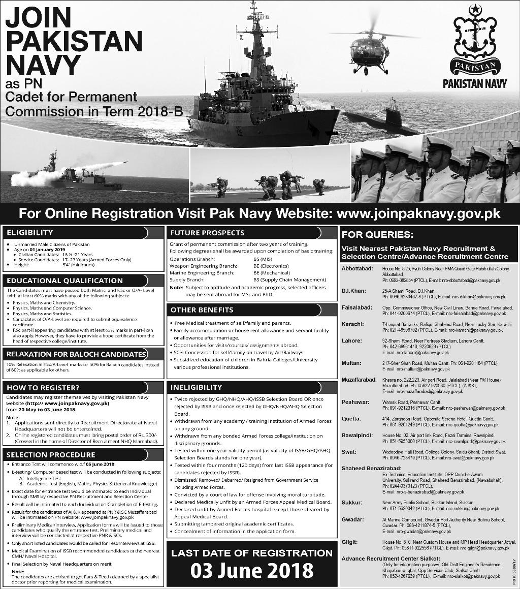 Join Pak Navy as PN Cadet for Permanent Commission Latest Jobs 2018 Apply online-thumbnail