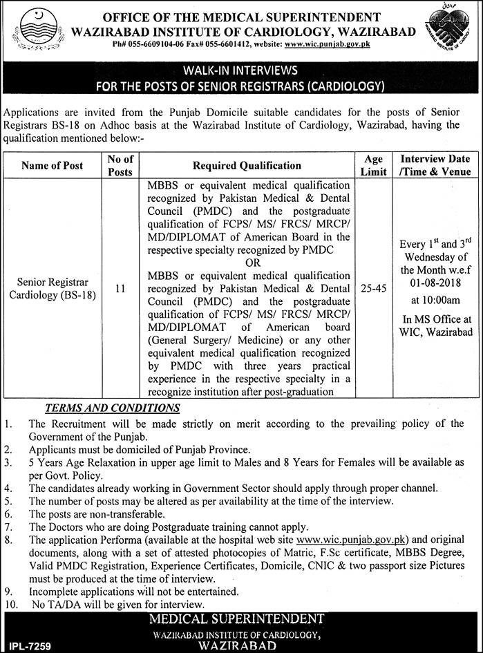 Health Department Latest Jobs 2018 Wazirabad Institute of Cardiology -thumbnail