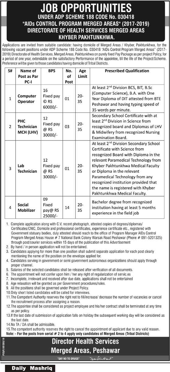 ADP Scheme 188 Jobs 2019 Health Department KPK 2025 Jobs Advertisement