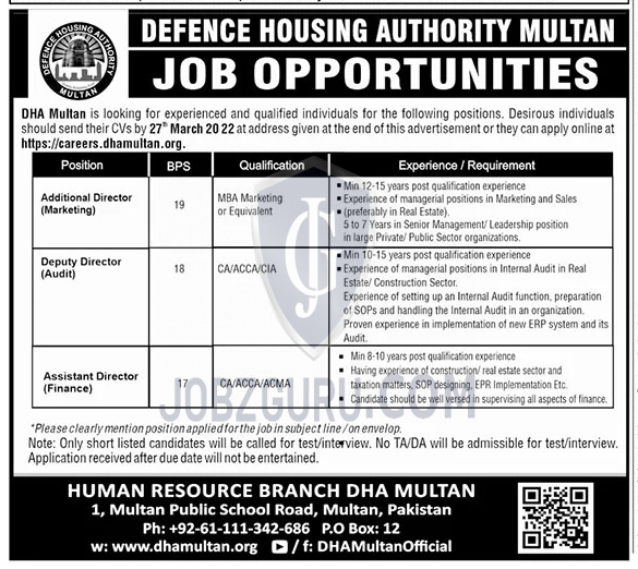 DHA Defence Housing Authority Multan Latest jobs-thumbnail