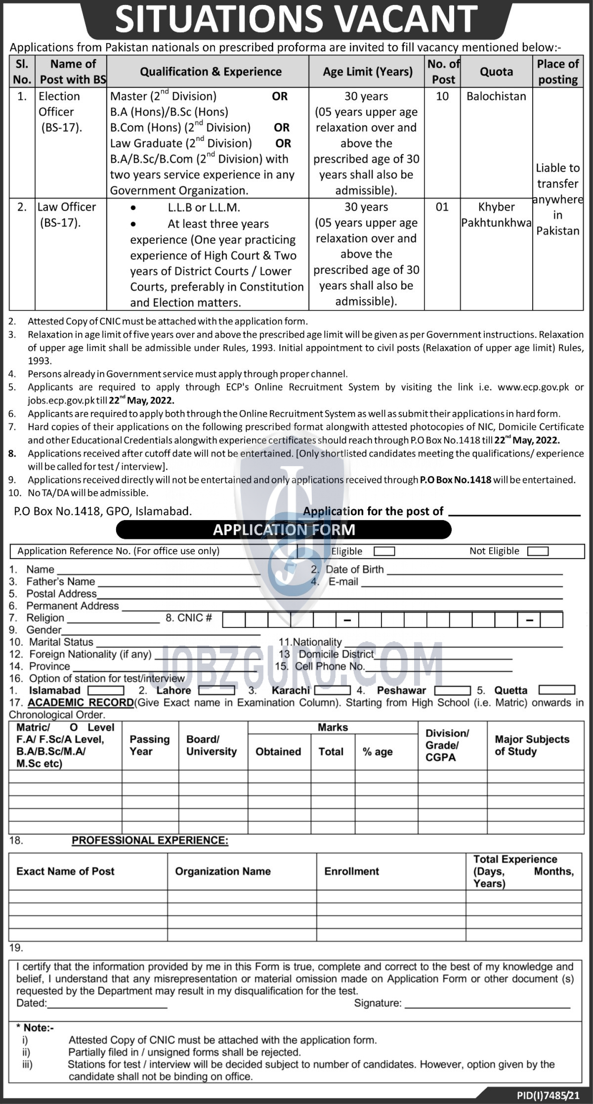 ecp-election-commission-of-pakistan-po-box-1418-latest-jobs