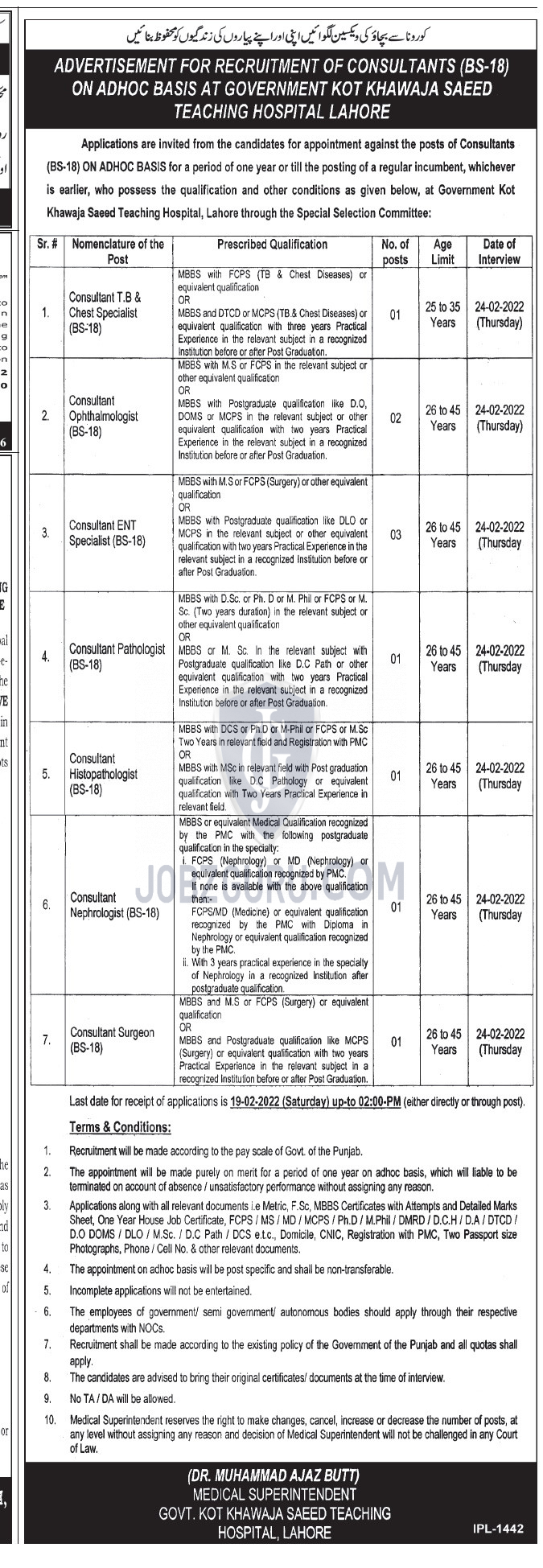 Government Khawaja Saeed Teaching Hospital Lahore Latest Jobs 2024 Jobs ...