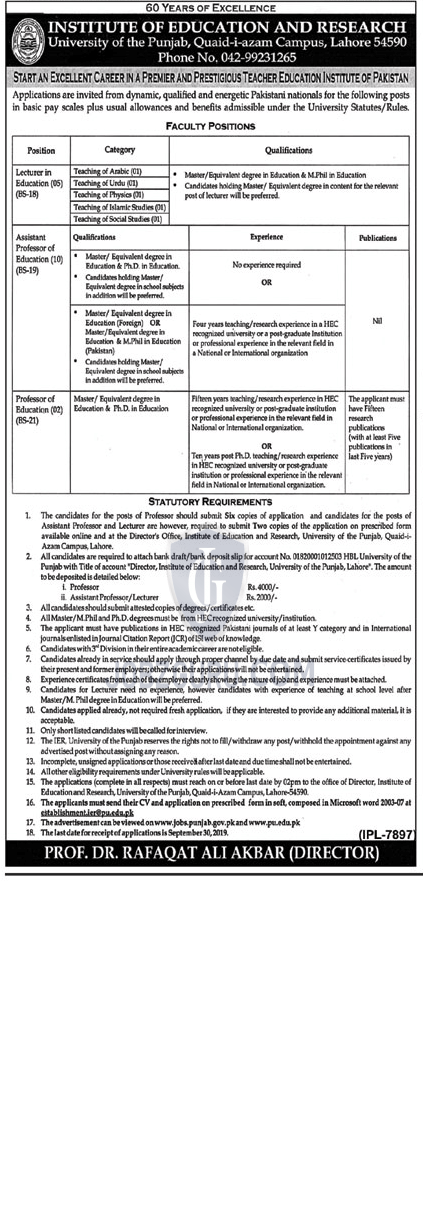 Institute of Education and Research University of Punjab Latest Jobs-thumbnail