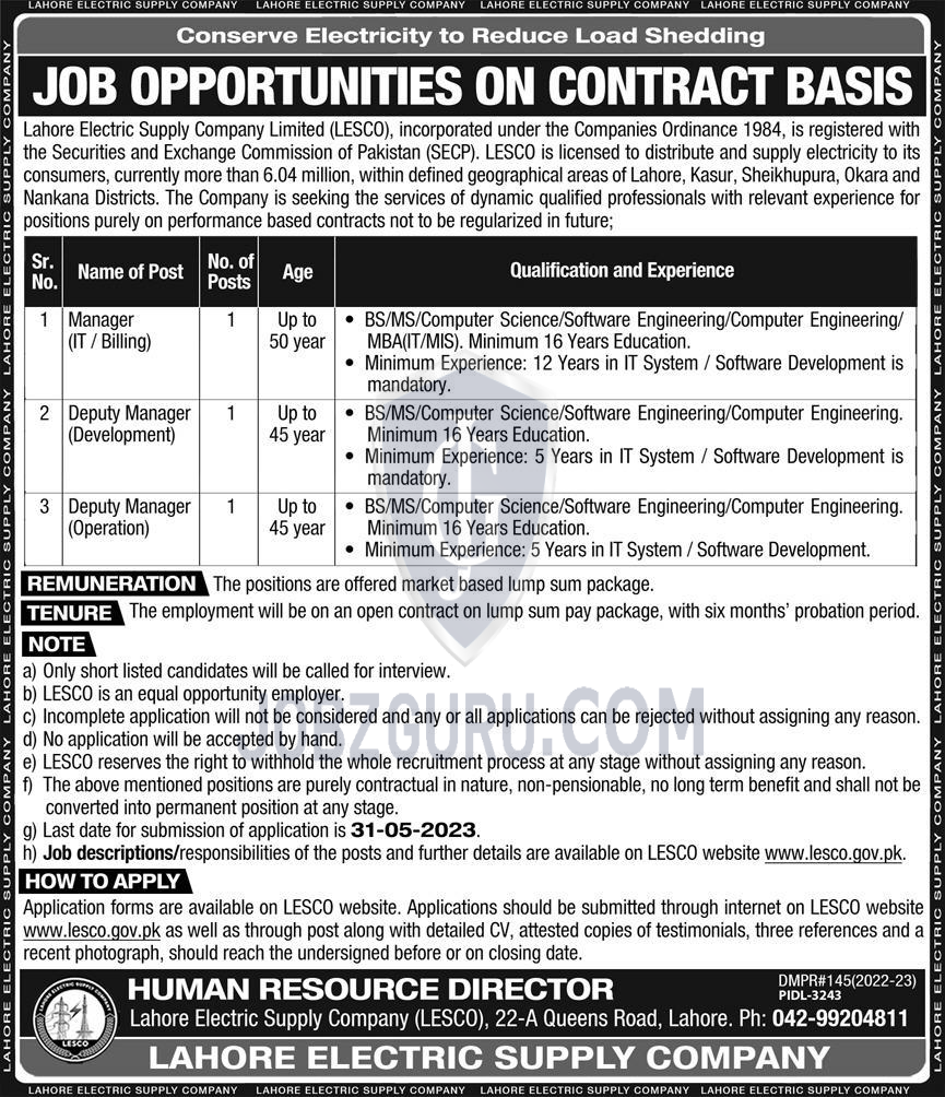 LESCO Lahore Electric Supply Company Limited Latest jobs-thumbnail