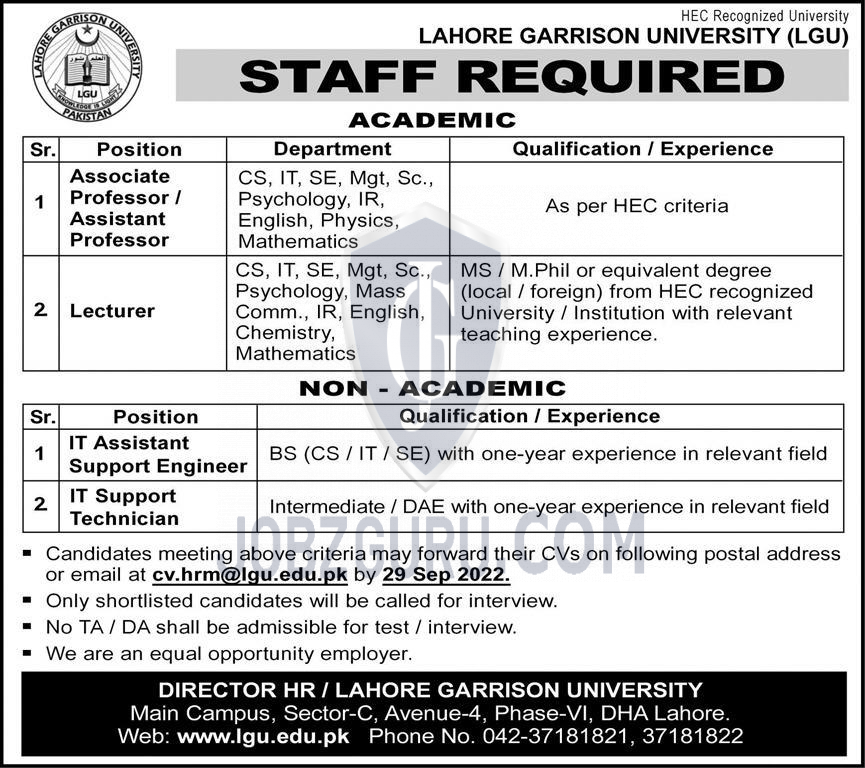 education jobs in lahore 2023