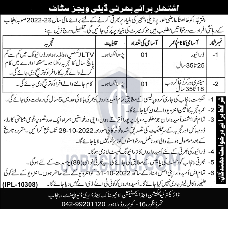 Live Stock And Diary Development Punjab Latest Jobs 2024 Jobs