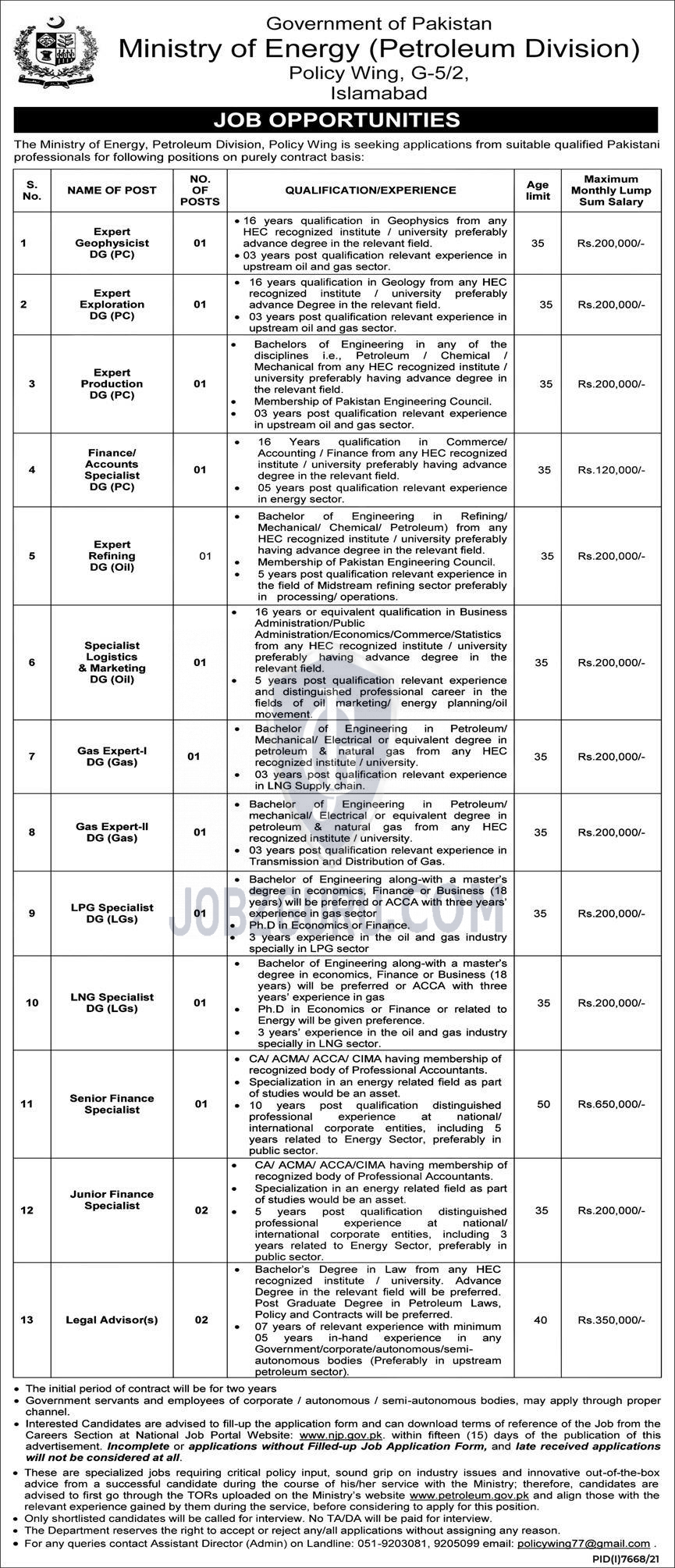 Ministry of Energy Petroleum Division Latest jobs-thumbnail