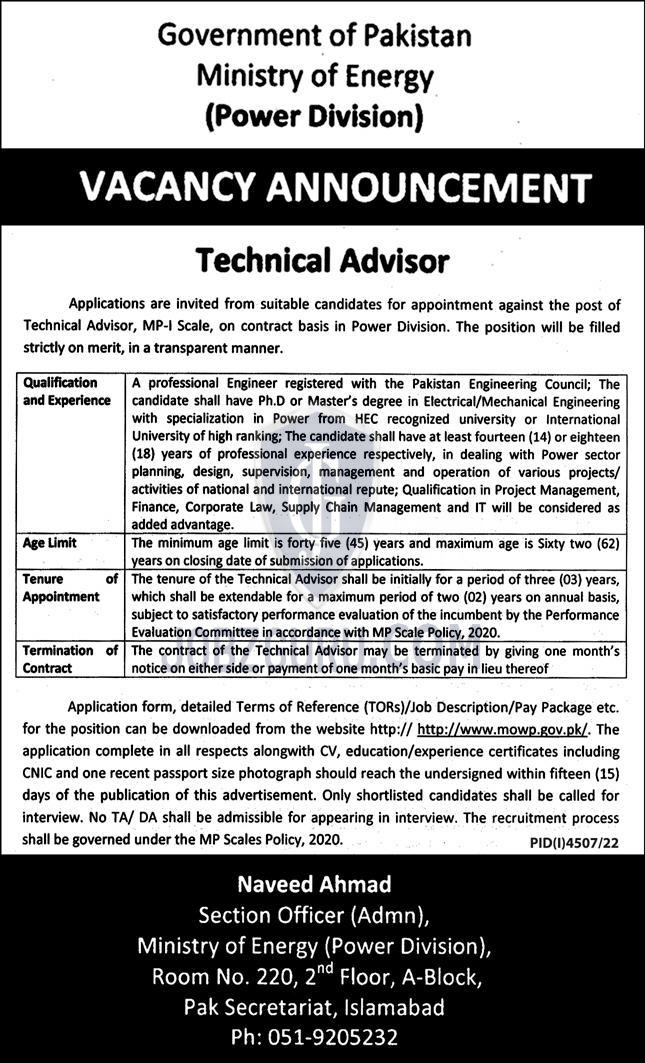 Ministry of Energy Power Division Latest jobs-thumbnail
