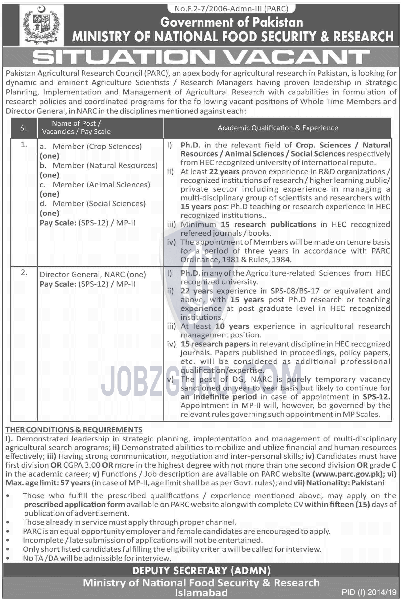 Director General NARC 2024 Jobs Advertisement Pakistan