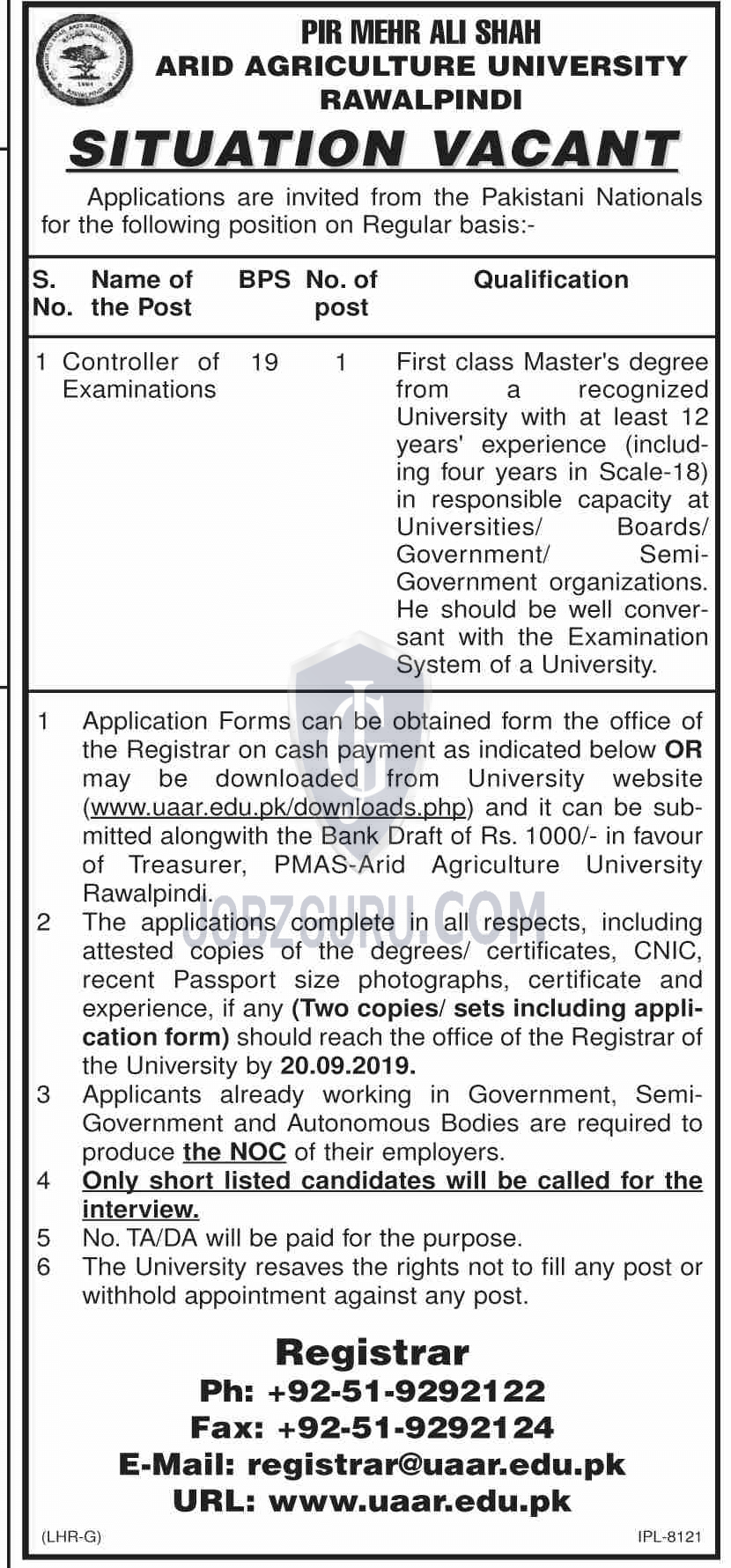 pir mehr ali shah arid agriculture university rawalpindi latest jobs