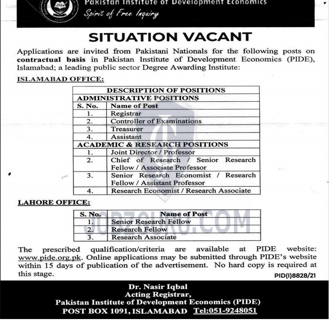 Pakistan institute of Development Economics PIDE Latest jobs-thumbnail