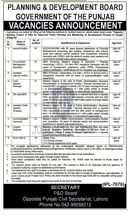 Planning and Development Department Board Jobs 2019 Government Punjab-thumbnail