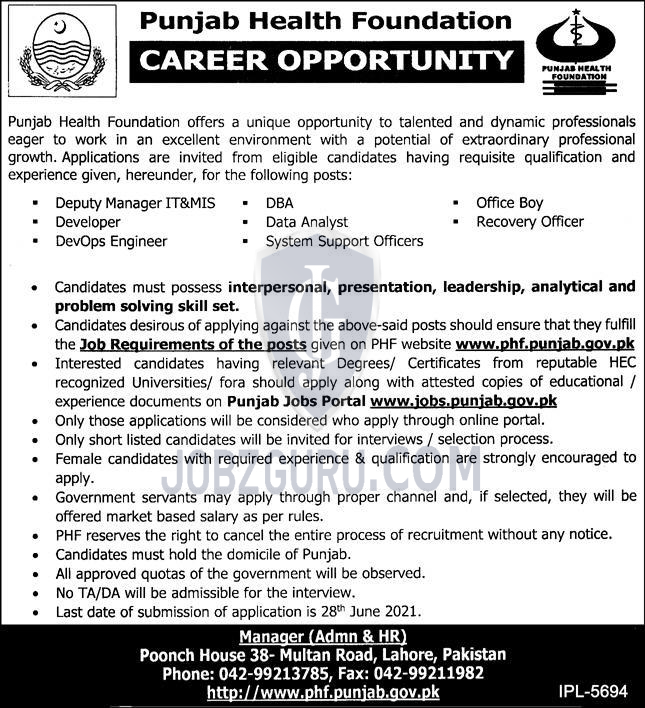 Punjab Health Foundation Latest Jobs 2024 Jobs Advertisement Pakistan