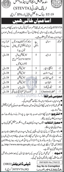 sindh technical education and vocational stevta latest jobs