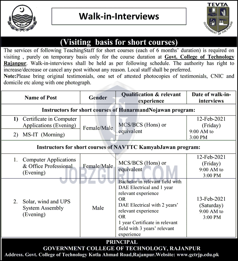 Tevta Latest Jobs 2021 Government Of The Punjab Advertisement Image