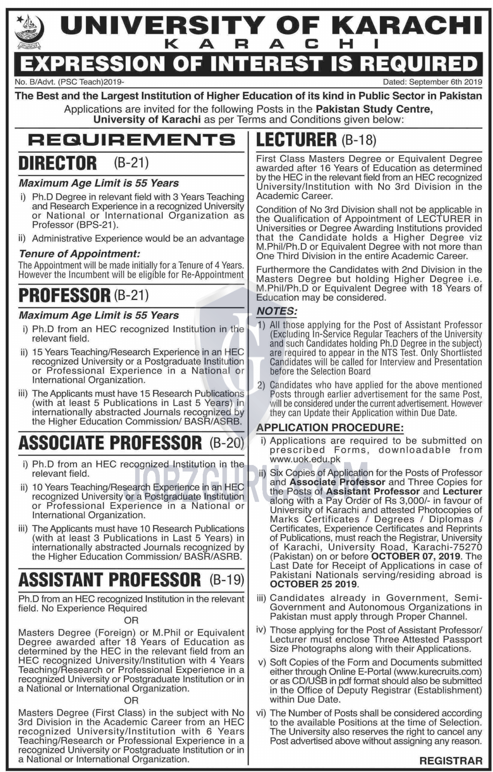 university of karachi jobs 2019 karachi sindh