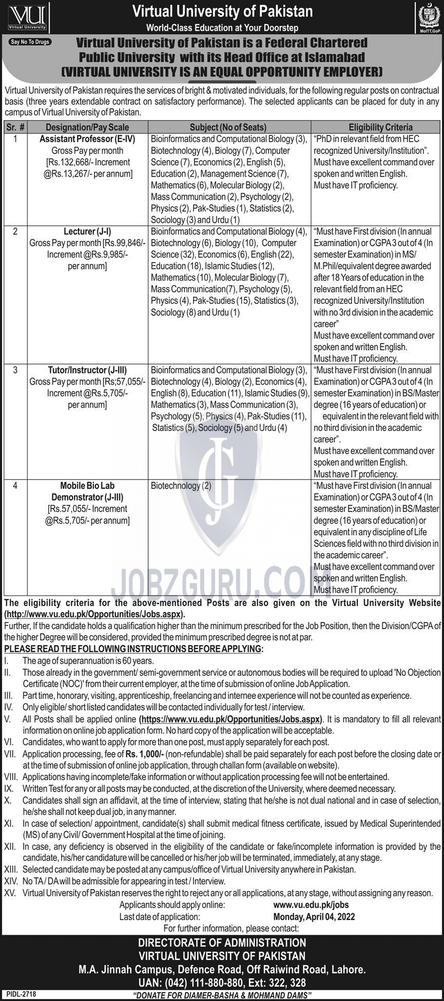 Vu Virtual University Of Pakistan Latest Jobs Advertisement Image ...