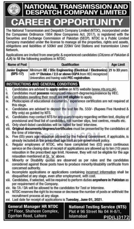 WAPDA Latest Jobs 2021 Through NTS 2024 Jobs Advertisement Pakistan